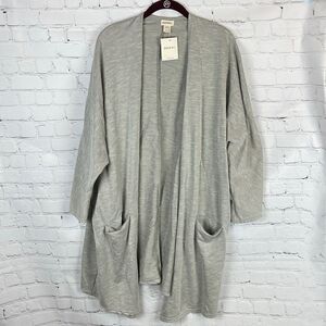 Donni. Women's Plus One/size Open, Gray Striped Long Sleeve Cardigan NWT